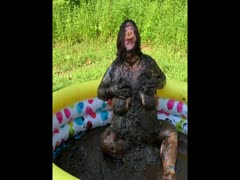 A scat pig taking a dip in a poop-filled pool